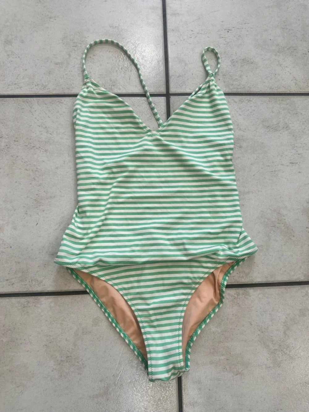 J. Crew Mint Green and White Striped One-Piece Swimsuit